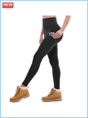 Fleece Lined Leggings with Pockets High Waisted Stretch Full Length